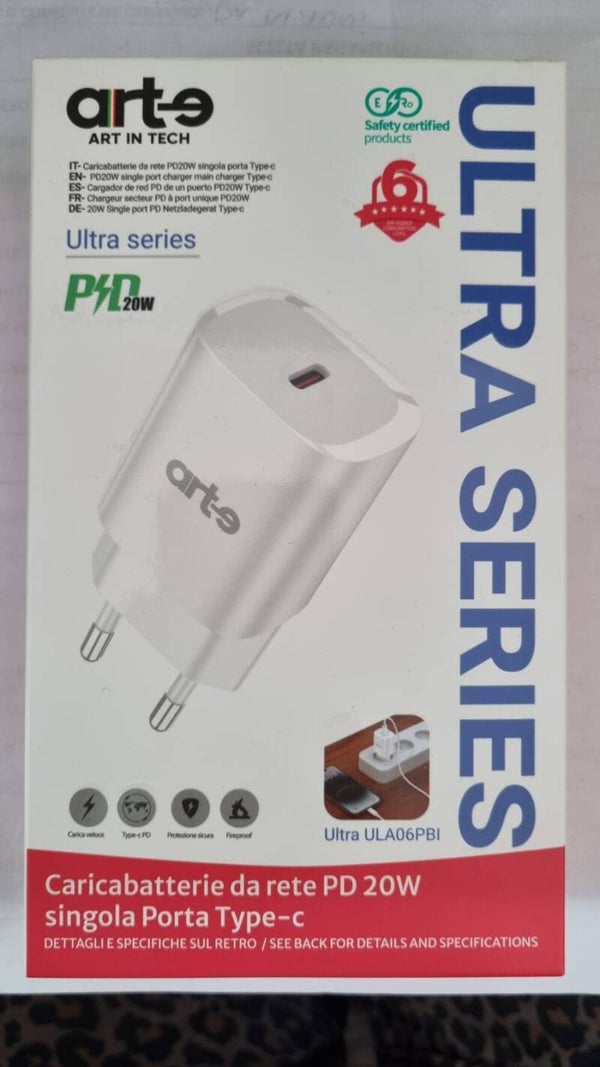 ART IN TECH CARICABATTERIE DA RETE PD20W SINGOLA PORTA TYPE-C