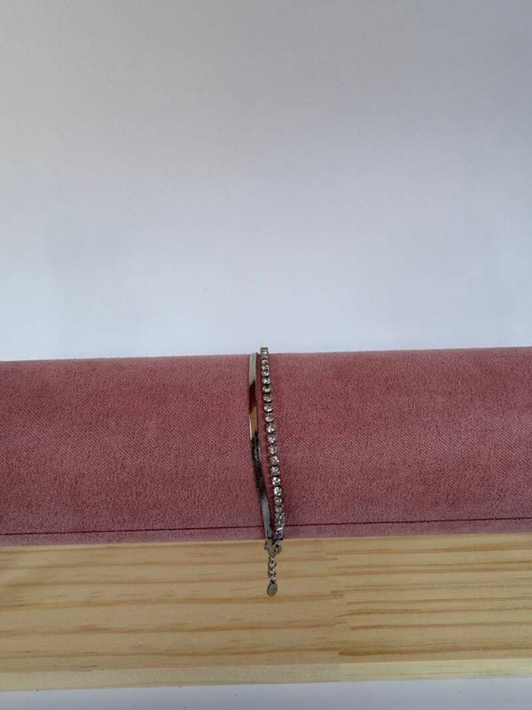 Double bracelet met diamantjes silver
