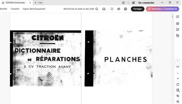 CITROEN Dictionnaire de réparations Traction avant 2 CV  (attention en pdf-version ordinateur)