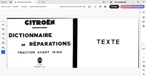 CITROEN Dictionnaire de réparations Traction avant 15 SIX  (attention en pdf-version ordinateur)