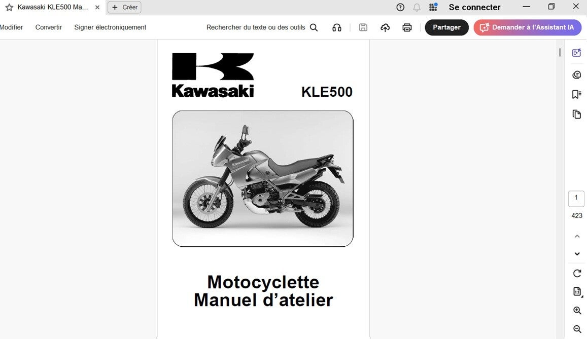 Manuel d'atelier Kawasaki KLE 500 (attention en pdf-version ordinateur)