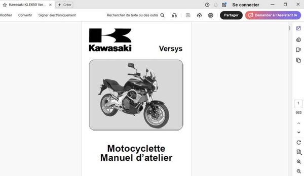 Manuel d'atelier Kawasaki KLE 650 Versys (attention en pdf-version ordinateur)
