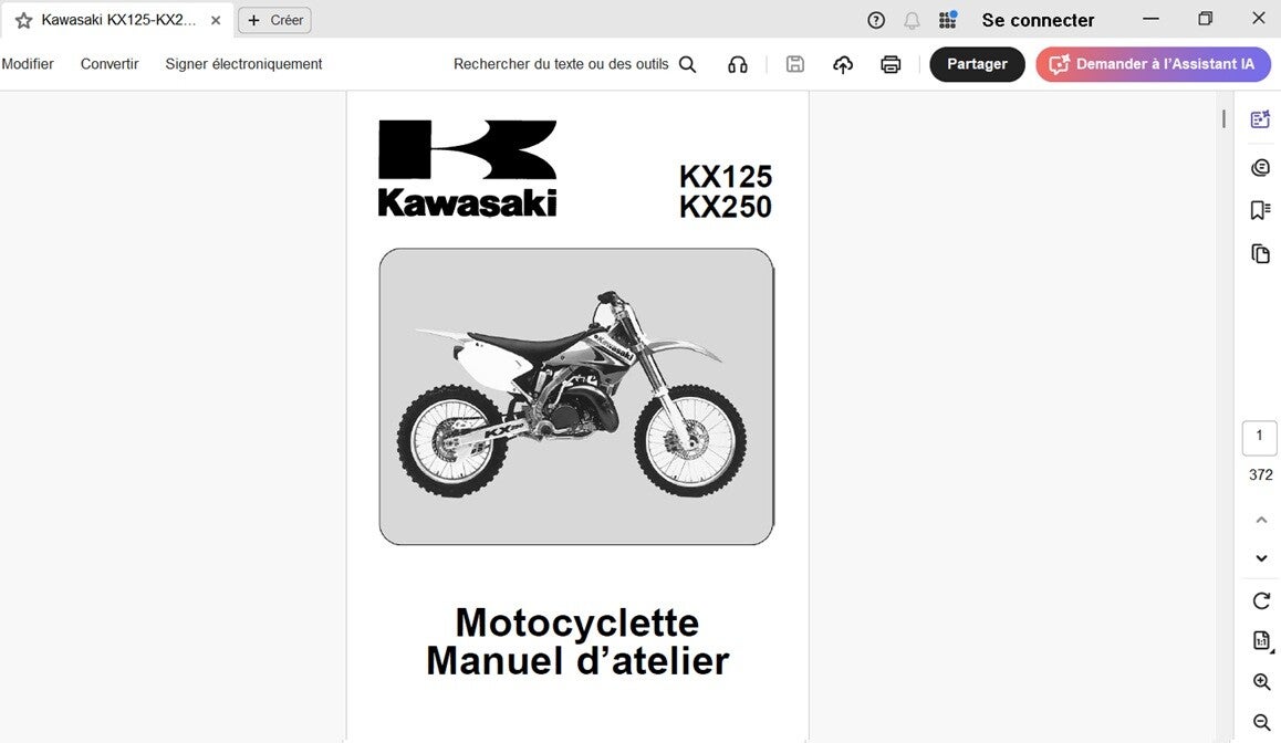 Manuel d'atelier Kawasaki KX 125 et 250  (attention en pdf-version ordinateur)