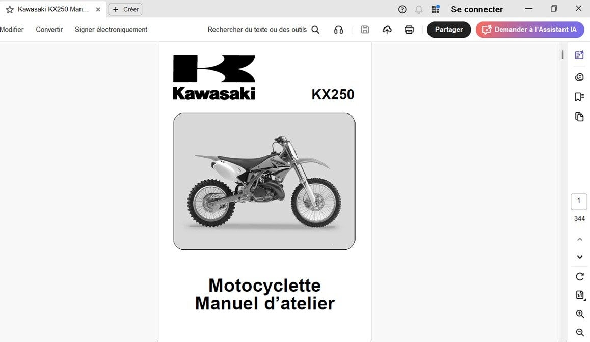 Manuel d'atelier Kawasaki KX 250  (attention en pdf-version ordinateur)