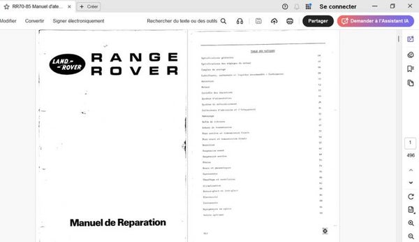 Manuel de réparation Land Rover Range Rover RR70-85 (attention en pdf-version ordinateur)
