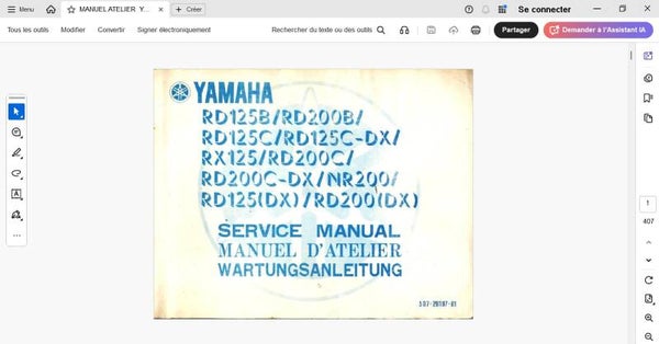 Manuel d'atelier Yamaha RD 125/200 B C DX  (attention en pdf-version ordinateur)