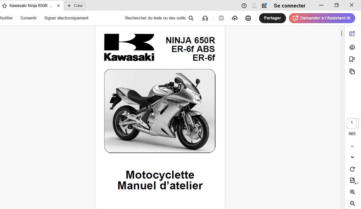 Manuel d'atelier Kawasaki Ninja 650R ER-6f ABS  (attention en pdf-version ordinateur)
