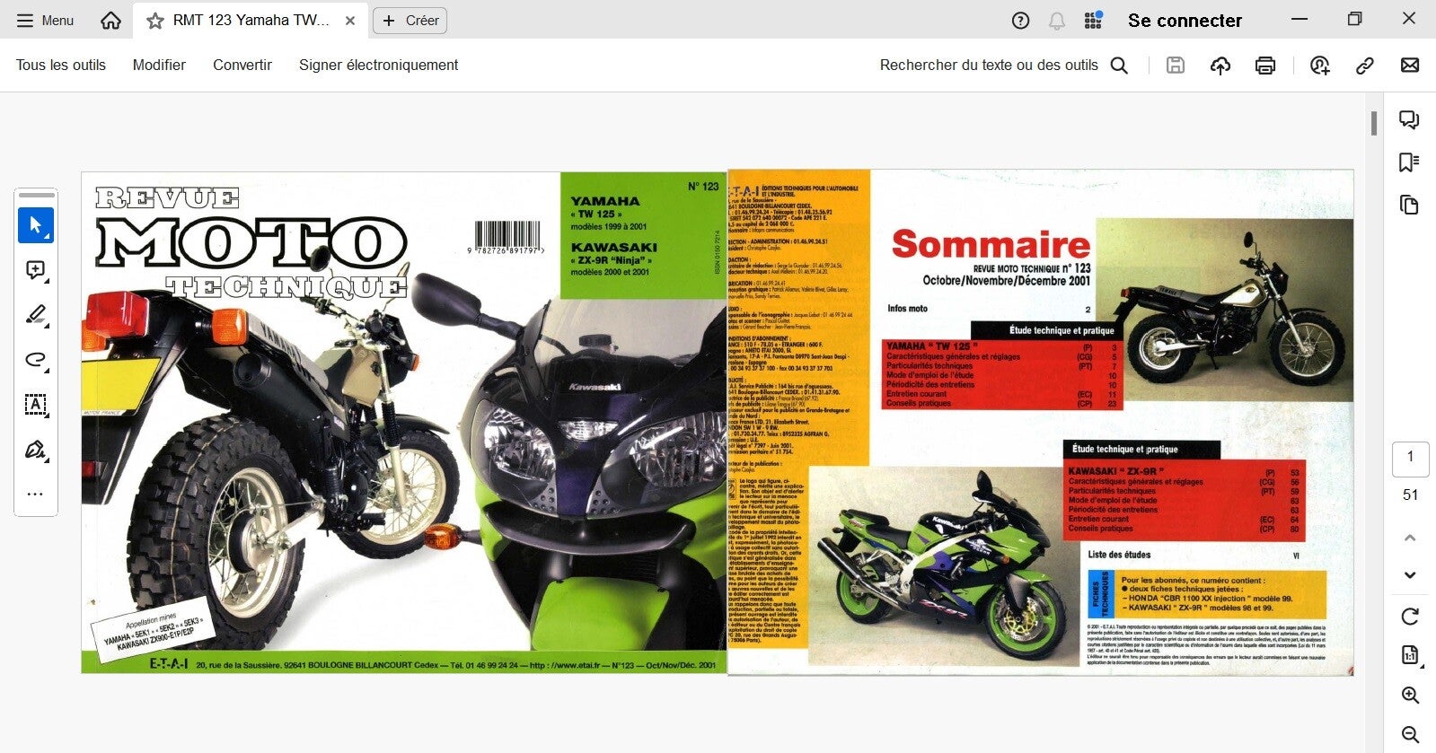 Revue moto technique 123 Yamaha TW 125 (attention en pdf-version ordinateur)