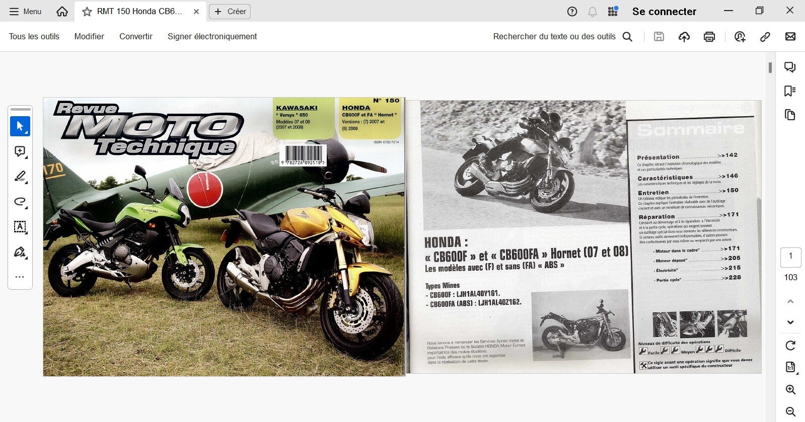 Revue moto technique 150 Honda CB 600 F et FA Hornet (attention en pdf-version ordinateur)
