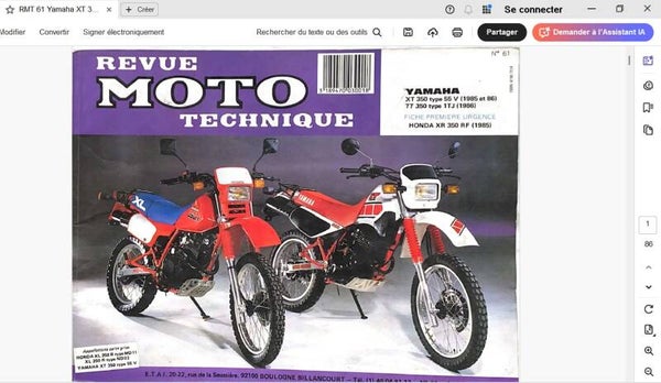 Revue moto technique 61 Yamaha XT 350 TT 350  (attention en pdf-version ordinateur)