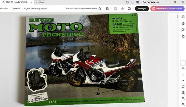 Revue moto technique 56 Honda VF 750 F - VF 1000 F F2 (attention en pdf-version ordinateur)