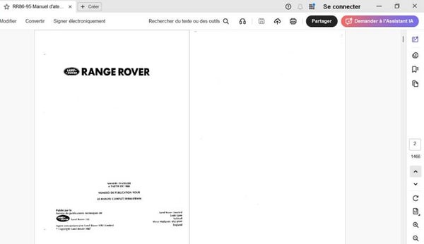 Manuel de réparation Land Rover Range Rover RR86-95 (attention en pdf-version ordinateur)