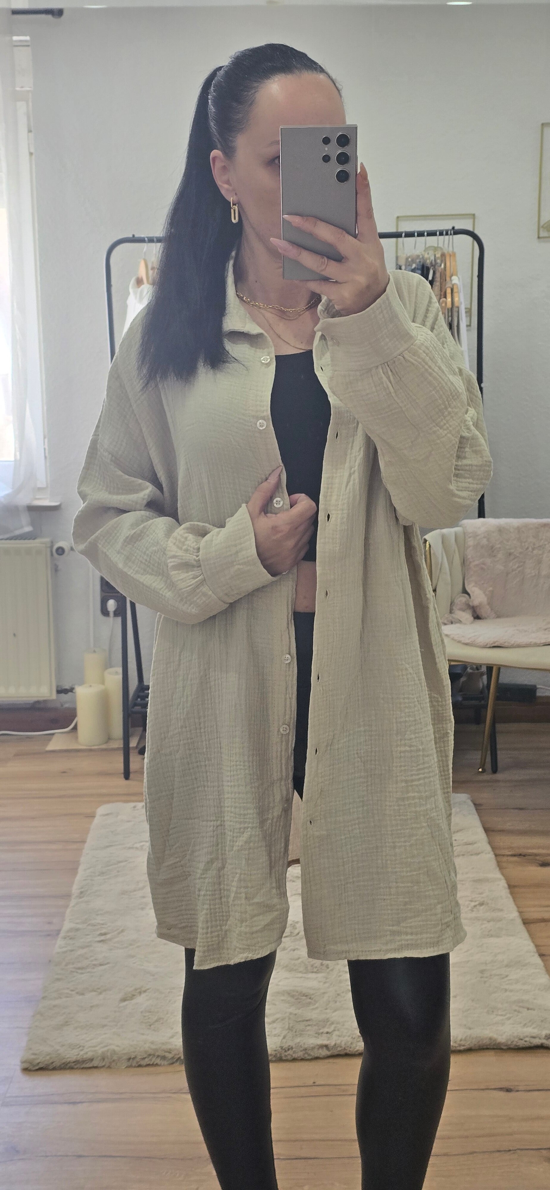 lange Musselin Bluse -Beige-