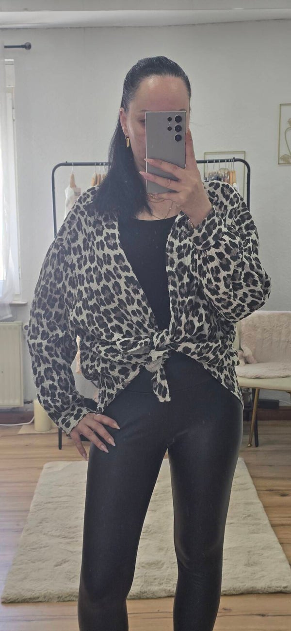 Musselin Bluse - Leo Animal Print - One Size