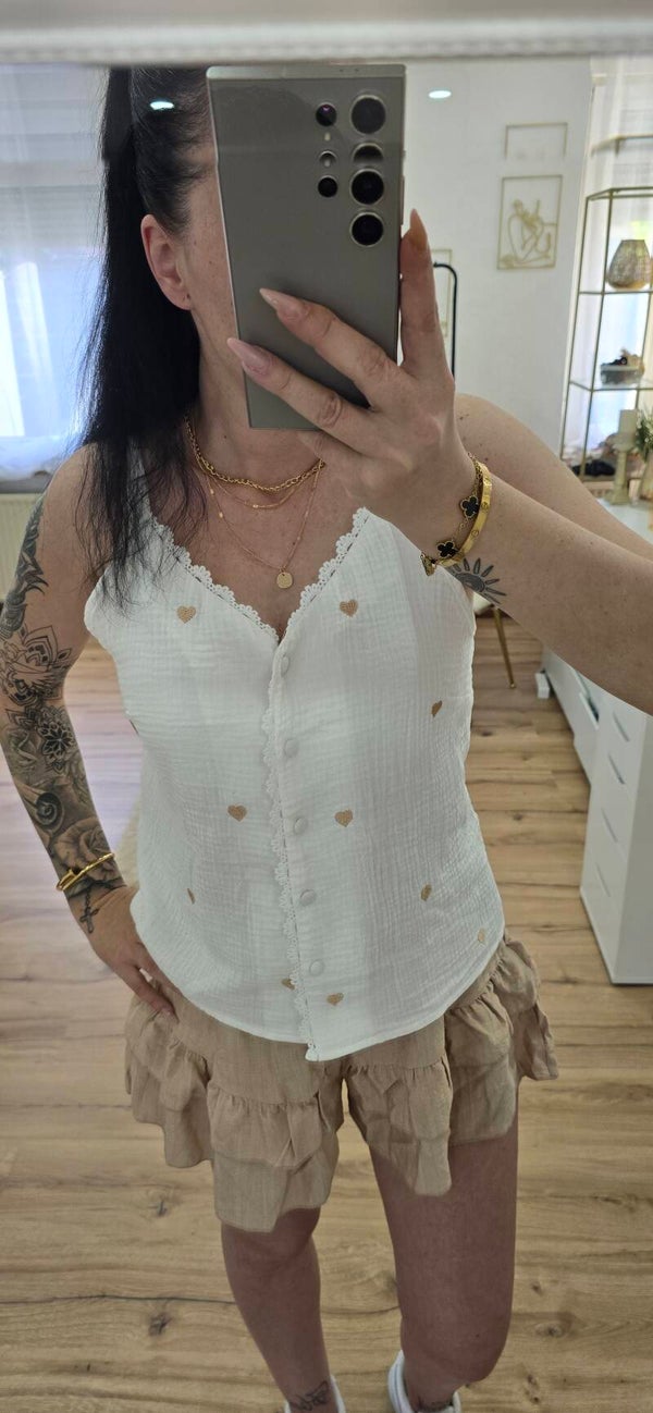 Musselin Top -WEIß MIT HERZEN-