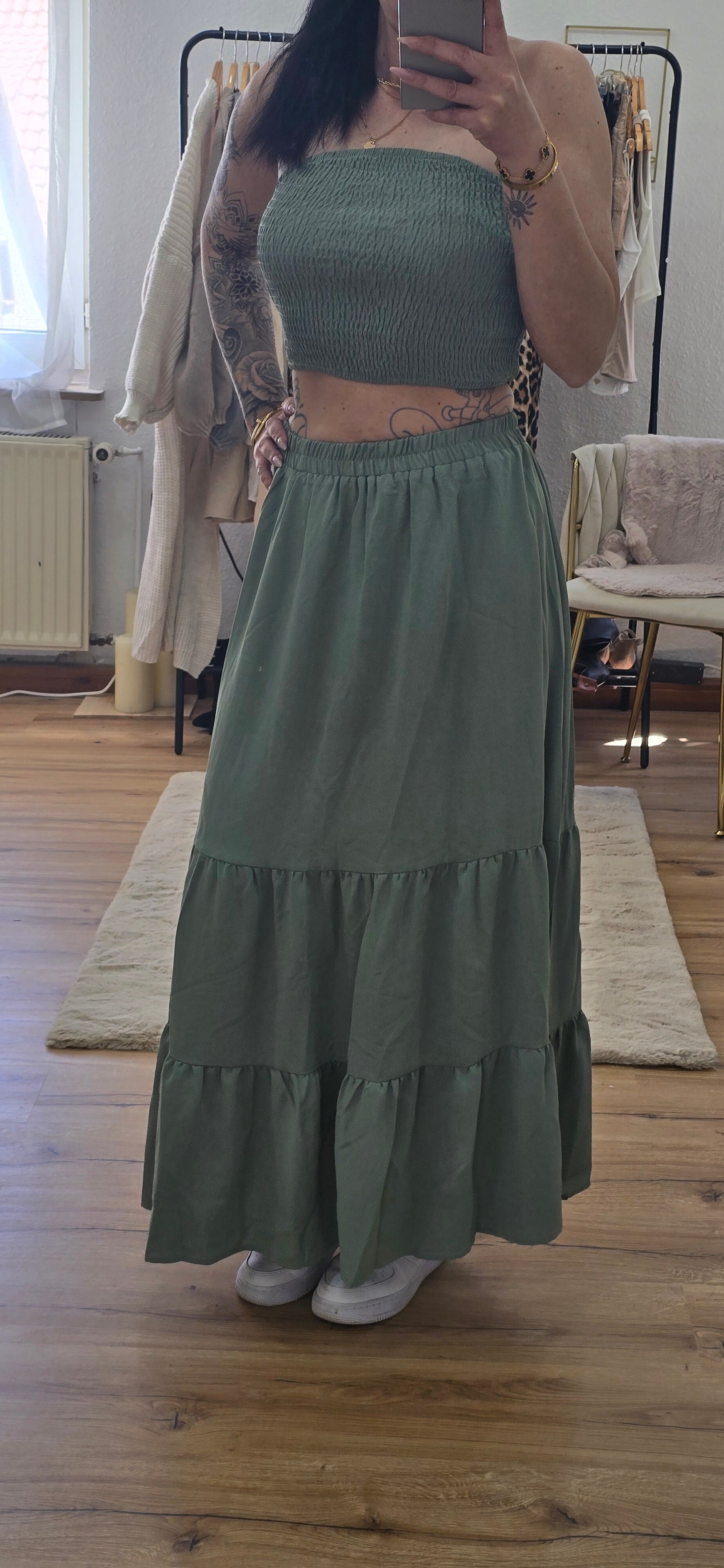 Bandeau-Top & Maxirock -OLIV GRÜN-