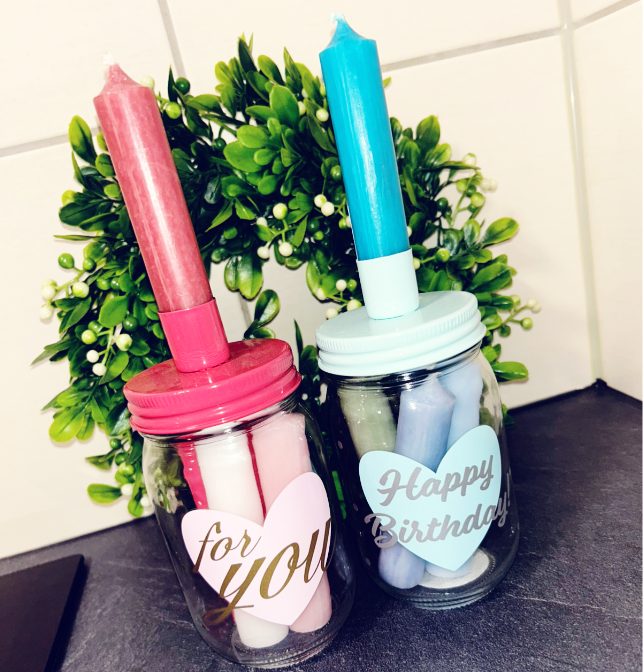 Kerzenglas inkl. 5 Kerzen