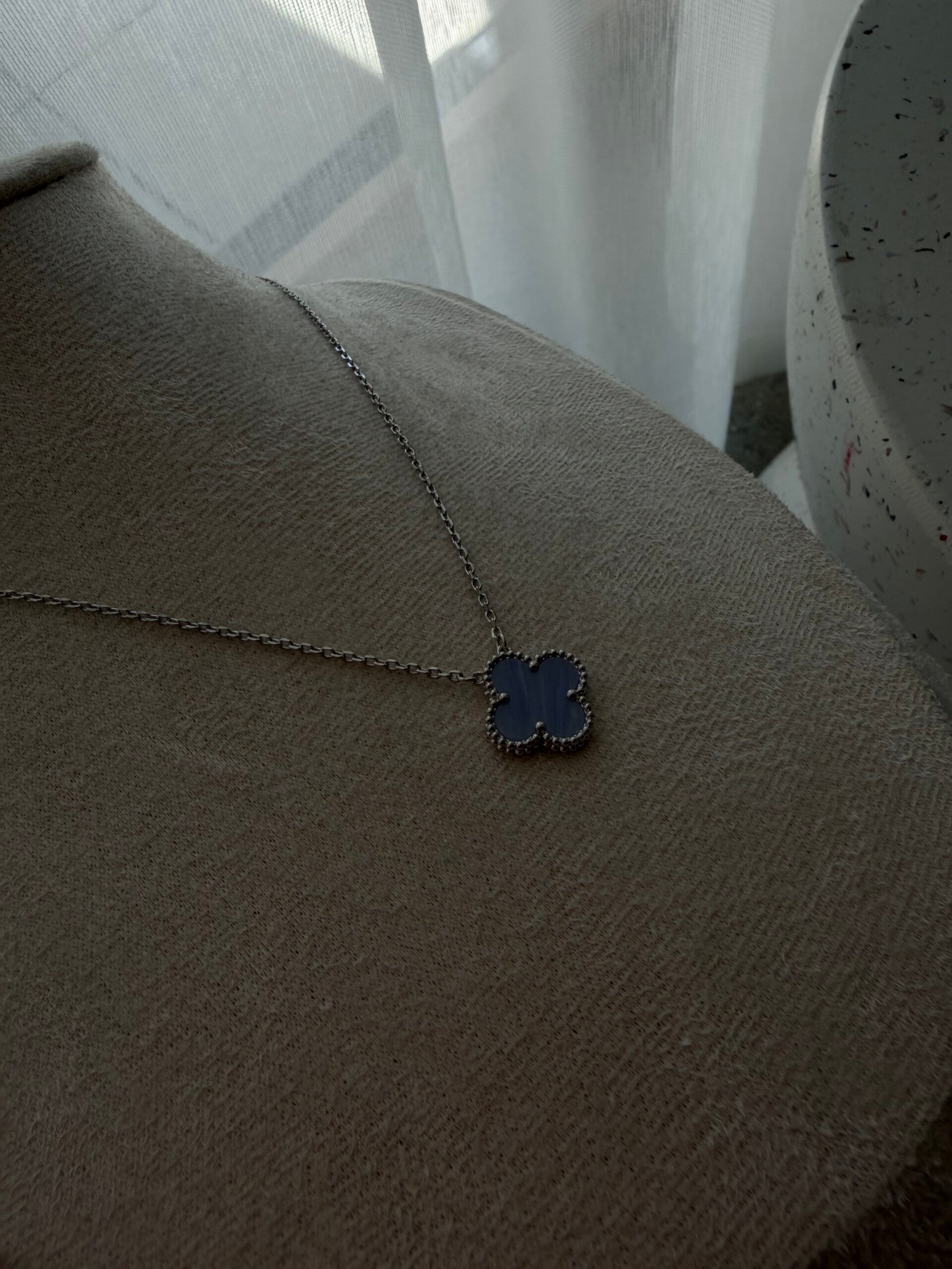 Halskette Silber Kleeblatt blau