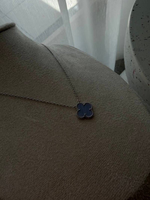 Halskette Silber Kleeblatt blau