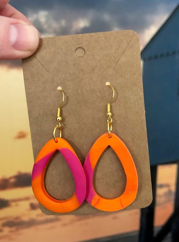 Oorbellen oranje/roze druppel