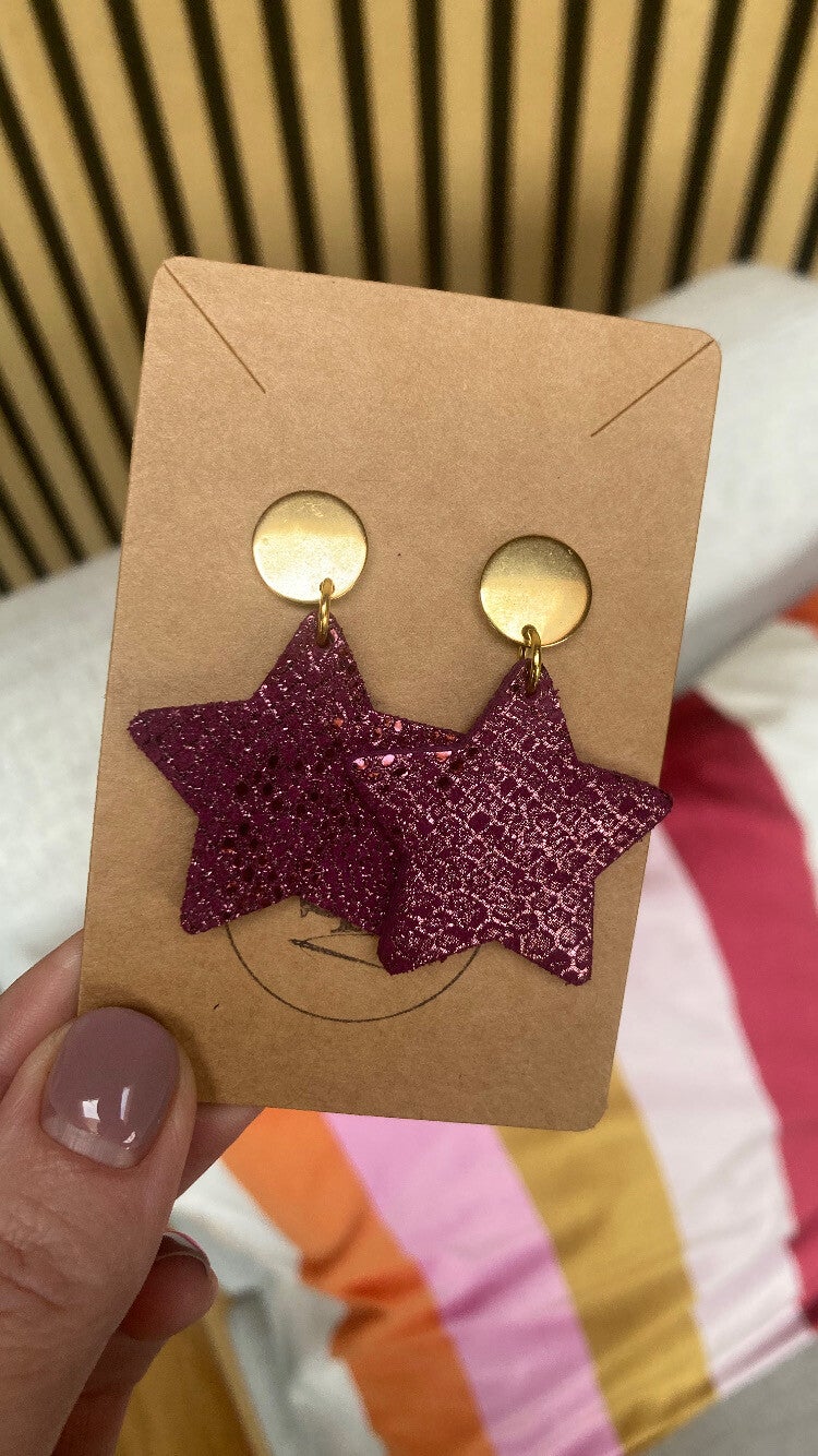 Leren oorbellen ster