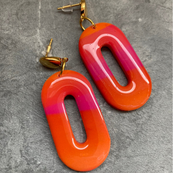 Oorbellen oranje roze goud