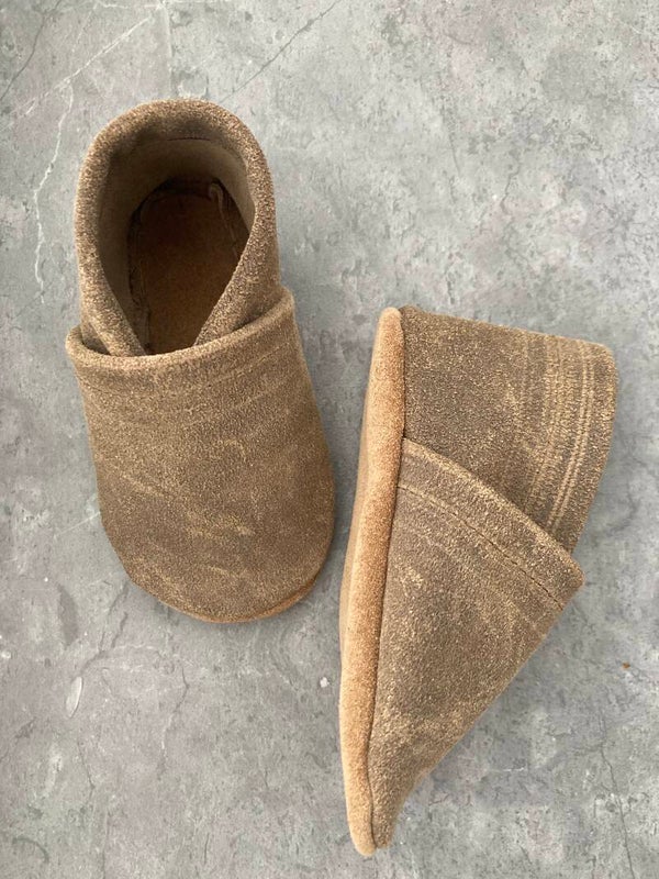 Leren slofjes groen/bruin wash