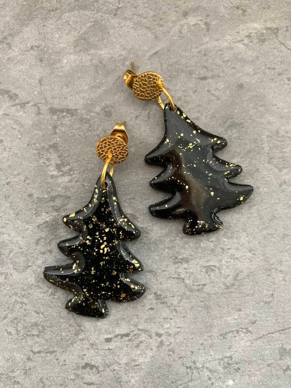 KERST oorbellen zwart kerstboom