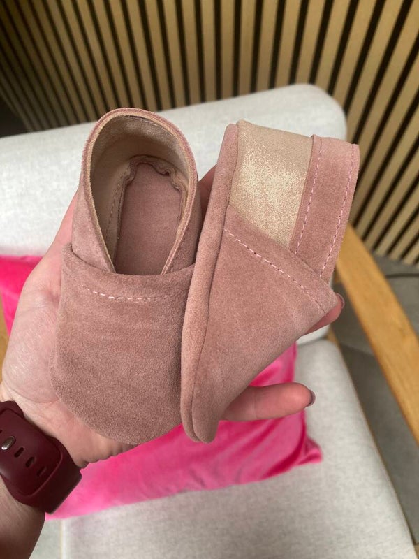 Leren slofjes oud roze/glimmertje
