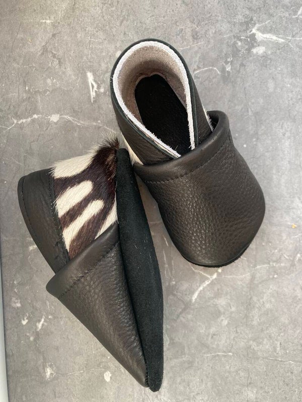 Leren slofjes zebra/zwart