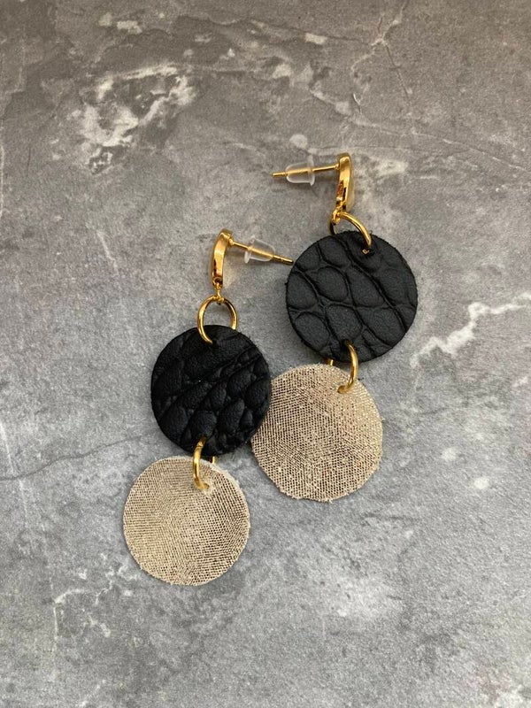 Leren oorbellen zwart croco/goud