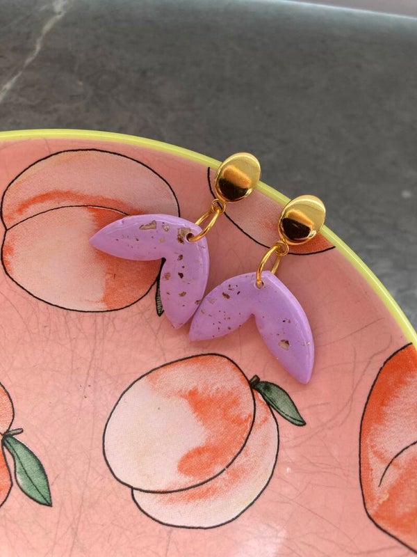 Oorbellen paars/spikkel/goud