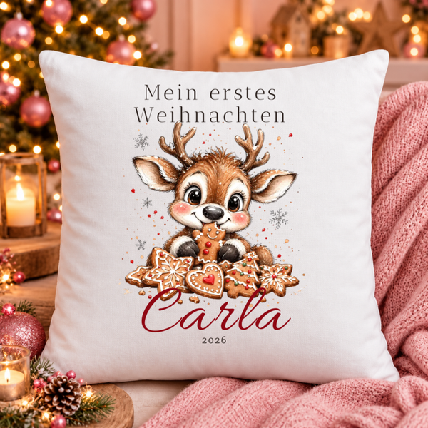 🦌 Personalisiertes Weihnachtskissen „Mein erstes Weihnachten“ – ein besonderes Erinnerungsstück für Babys erstes Weihnachtsfest 🤍