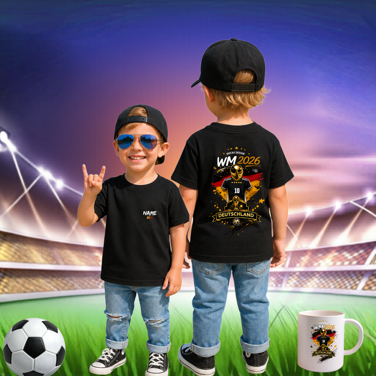 Personalisiertes Kinder T-Shirt –Kinder WM 2026 Deutschland - Motiv 2