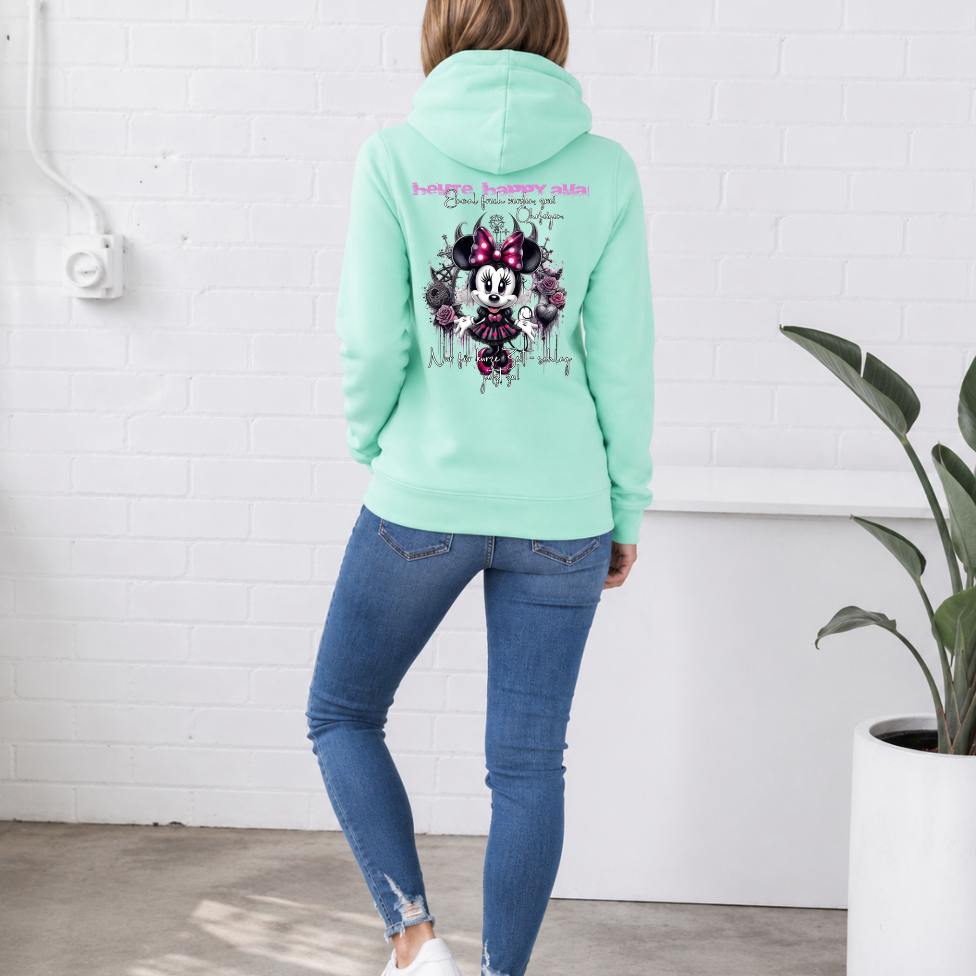 Stylischer Damen Hoodie mit großem Backprint - Happy aha