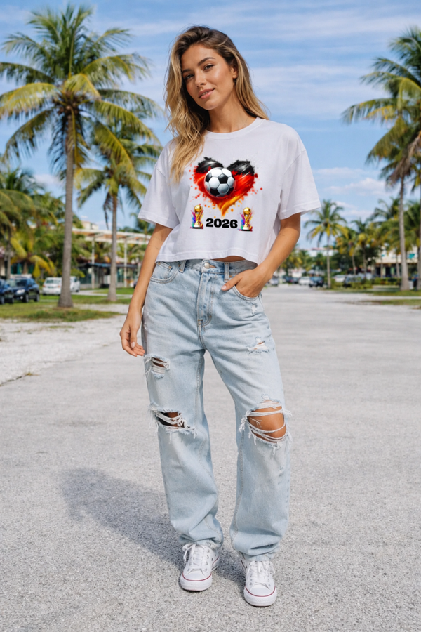 Overside Cropped Shirt „WM2026 Herz"