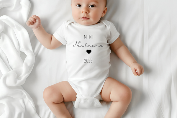 Babybody Mini Nachname 4 / Schwangerschaft verkünden / Schwangerschaftsverkündung / Geburtsgeschenk / Babybody personalisiert Oma Opa
