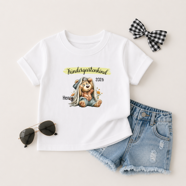 Personalisiertes Kindergartenkind T-Shirt Teddyjunge mit Namen - Kita KindJunge Kindergarten Start