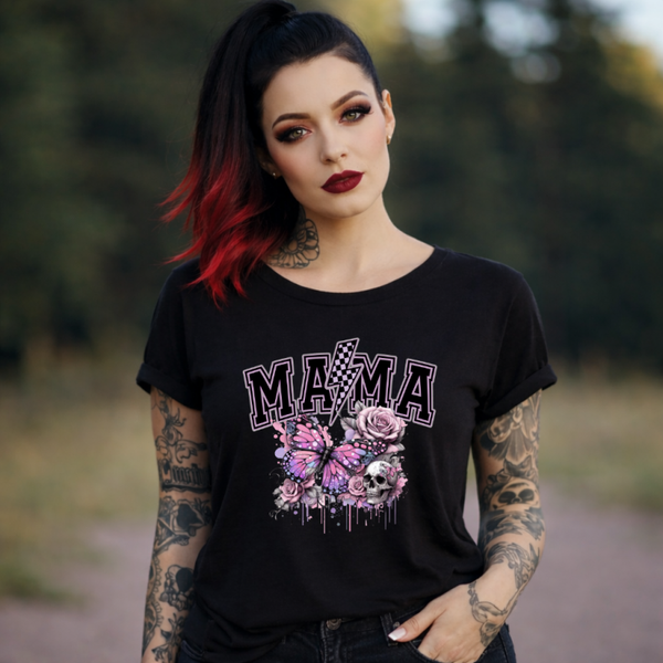 Damen Long Slub Tee - Mama Butterfly Skull Shirt