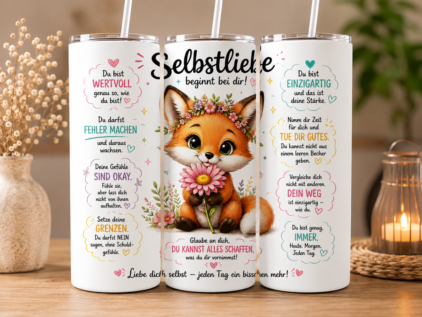 Thermobecher 590 ml -Selbstliebe beginnt bei dir Süßer Fuchs & Affirmationen