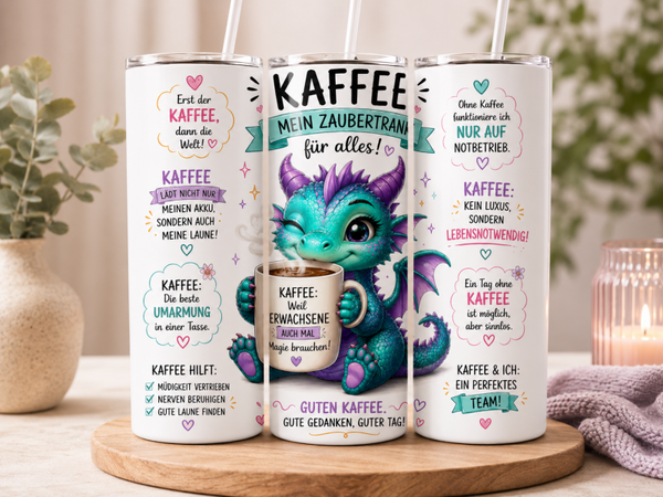 Thermobecher 590 ml - Kaffee mein Zaubertrank Süßer Drache & Kaffee Sprüche