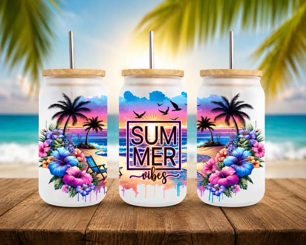 Trinkglas mit Bambus Deckel - Sommer Vibes