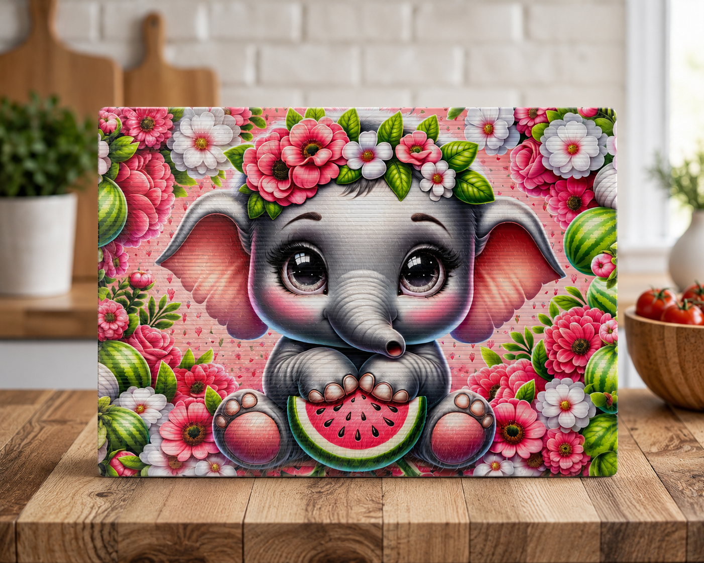 Schneidebrett -  Niedlicher Elefant mit Wassermelone