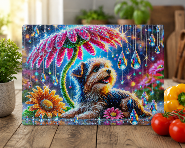 Schneidebrett -  Yorkshire Terrier Yorkie unter Blume