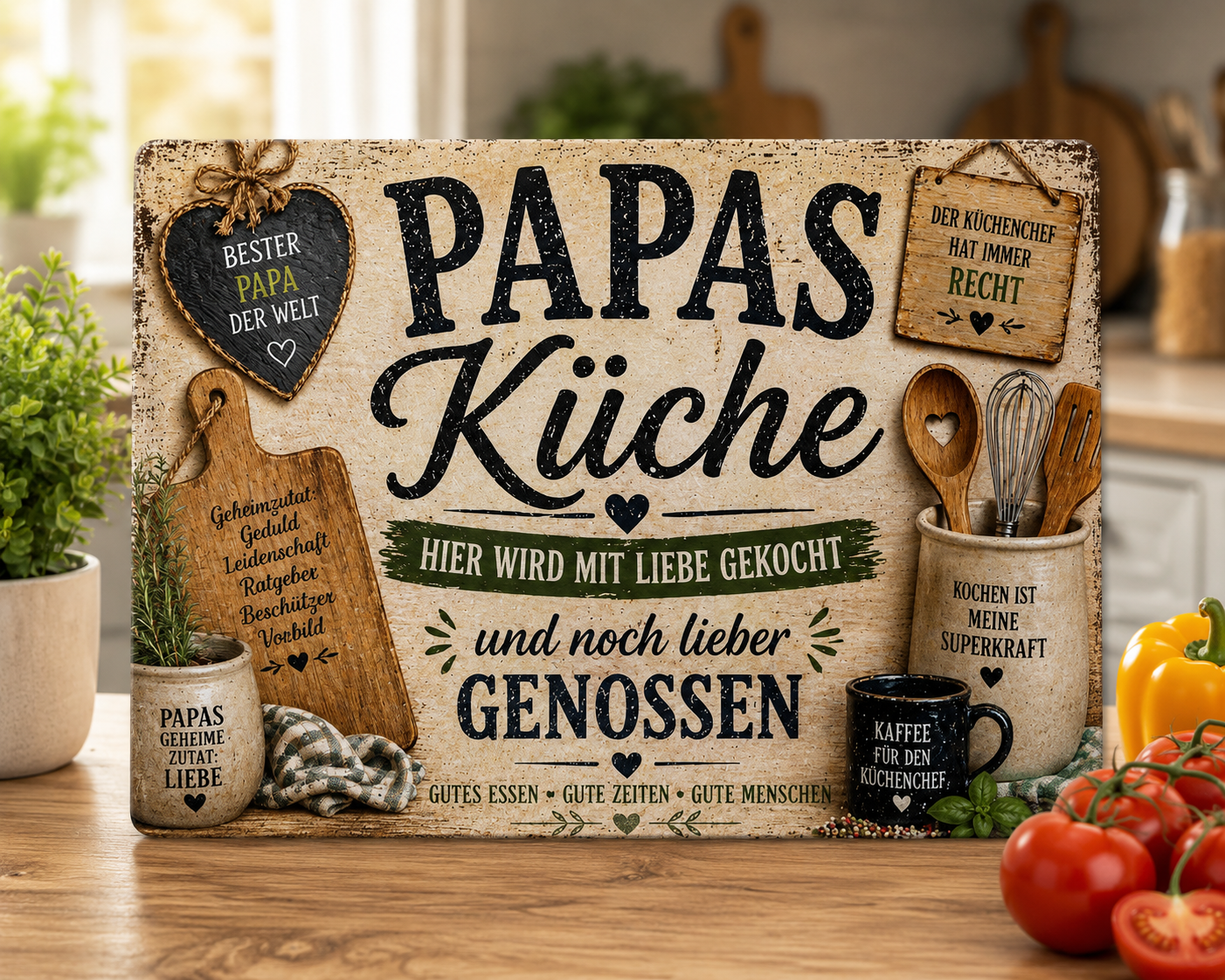 Schneidebrett - Papas Küche – Hier wird mit Liebe gekocht und noch lieber genossen