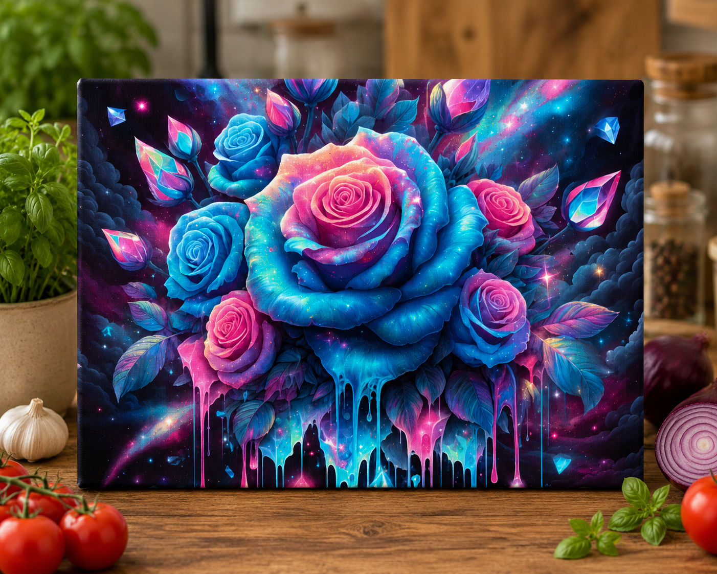 Schneidebrett -  Galaxy Neon Dripping Roses