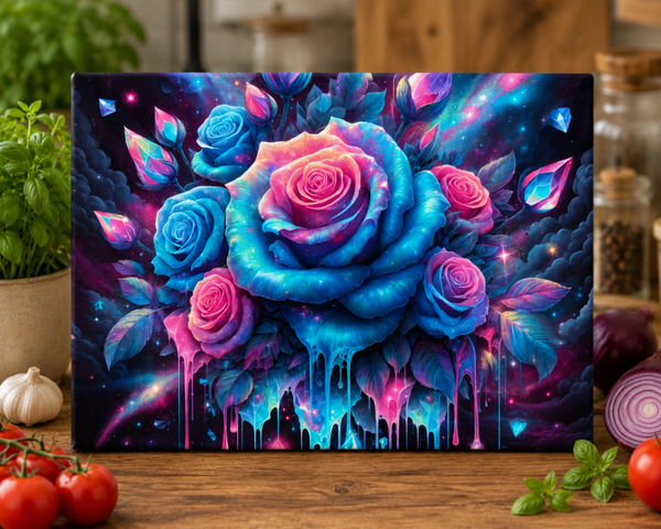 Schneidebrett -  Galaxy Neon Dripping Roses