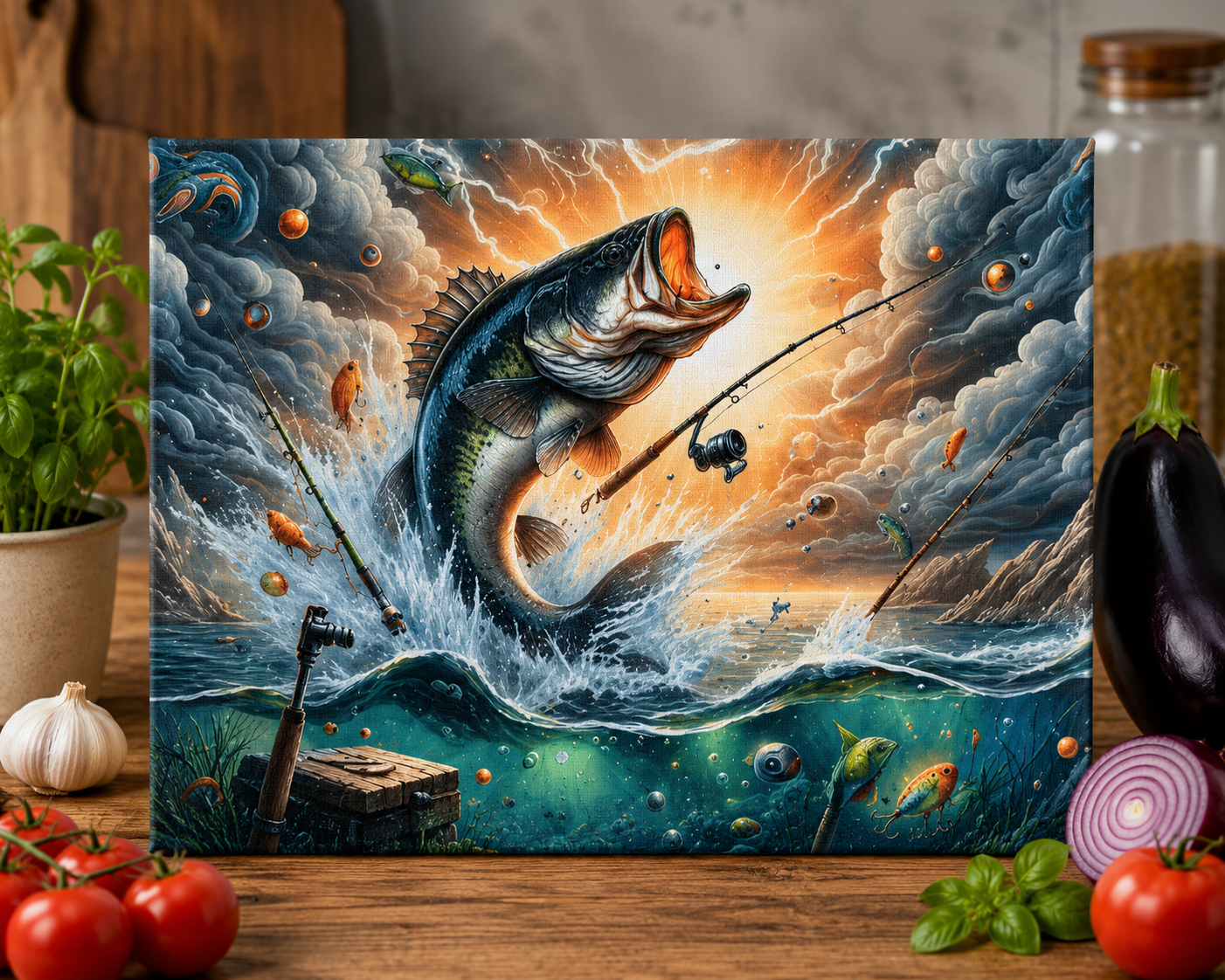 Schneidebrett -  Bass Fishing Splashing