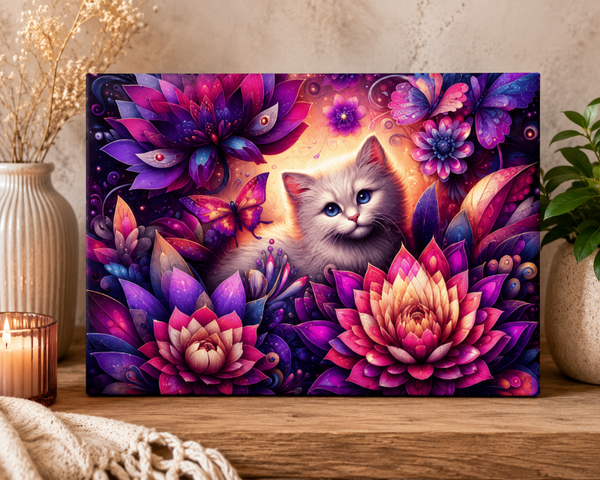 Schneidebrett -  White Fluffy Cat Lotus