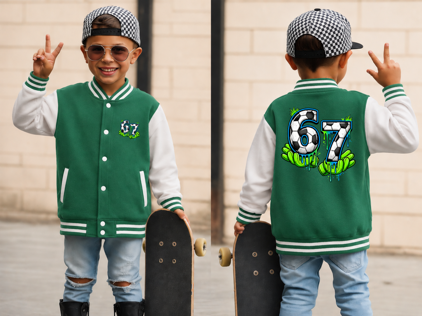 Kinder Collegejacke „67 Green Edition“ – Sportlich, cool & absolut im Trend